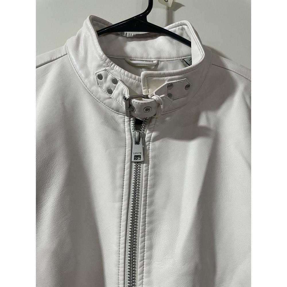 Levi's White Faux Leather Racer Jacket Oyster Latch Collar XL - Picture 6 of 7